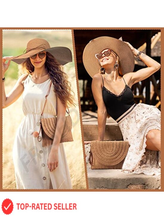 15pc Straw Beach Hat Bag Sunglasses Earrings Bracelet Jewelry Set Boho Summer